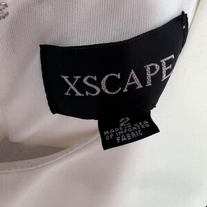 XSCAPE RUFFLED HIGH LOW WHITE DRESS